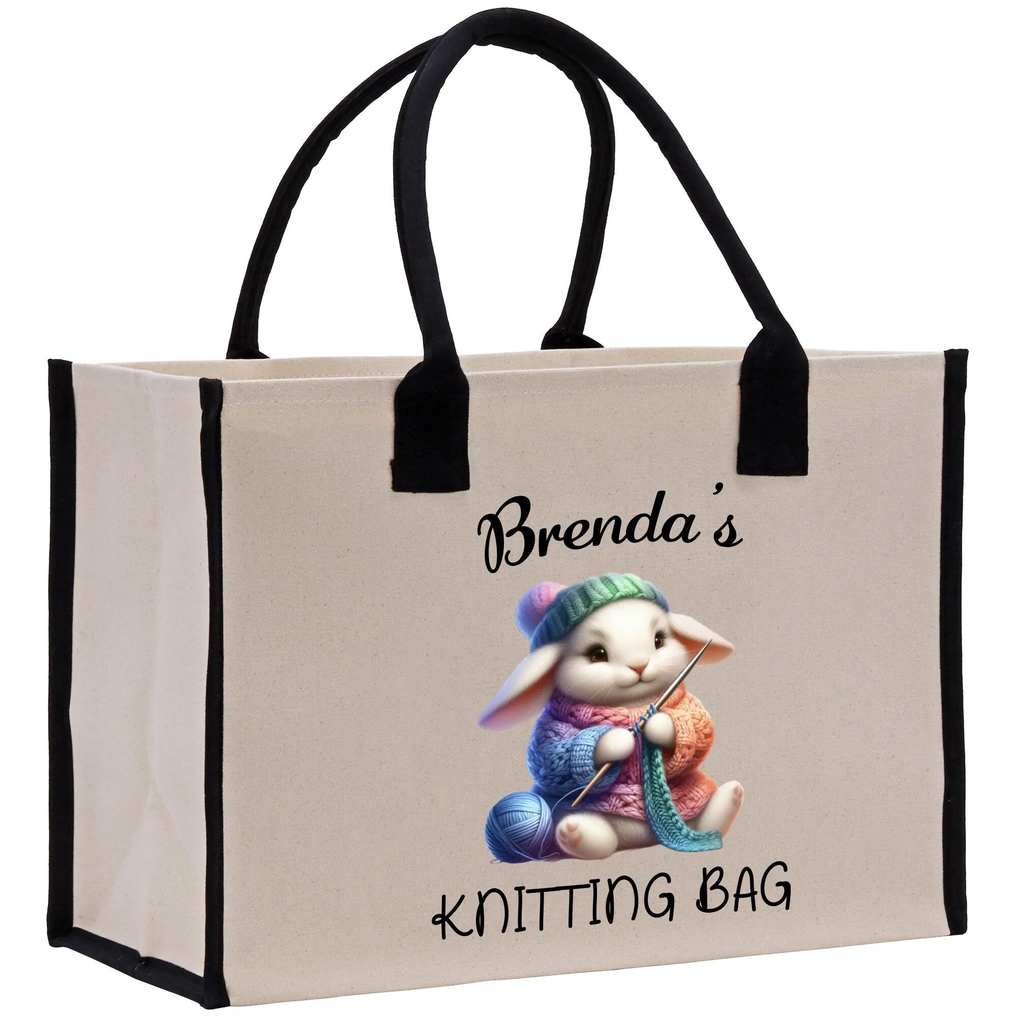 Personalized Knitting Cotton Canvas Tote Bag Custom Grandma Kitting Bag Yarn Custom Crochet Bag Mother's Day Gift Knitting Gift