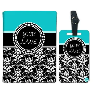 Personalized Passport Cover Travel Luggage Tag - Damask Blue