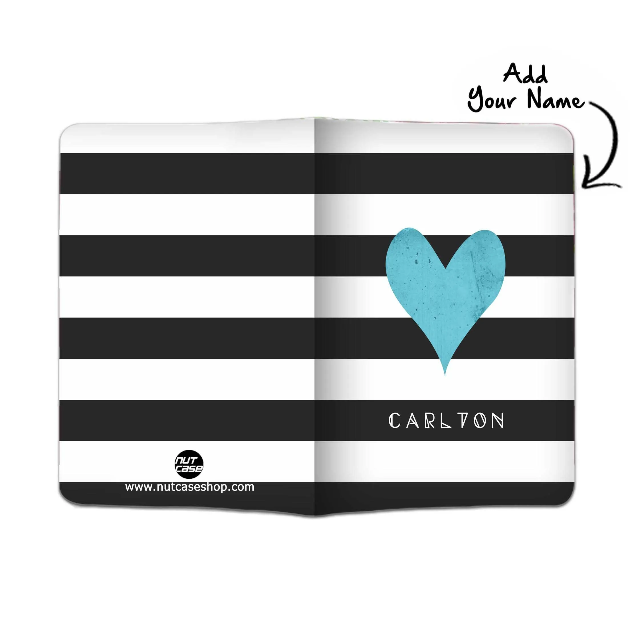 Personalized Passport Cover With Name Suitcase Tag - Blue Heart with Black Strips