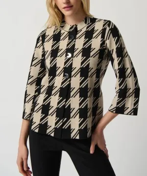 Plaid Jacquard Sweater Jacket With Mock Neck