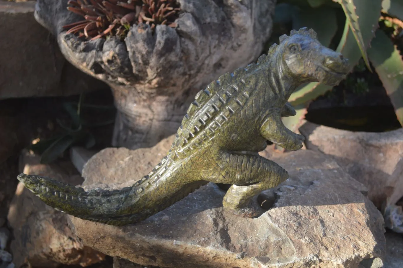 Polished Leopard Stone Dinosaur Carving x 1 From Zimbabwe