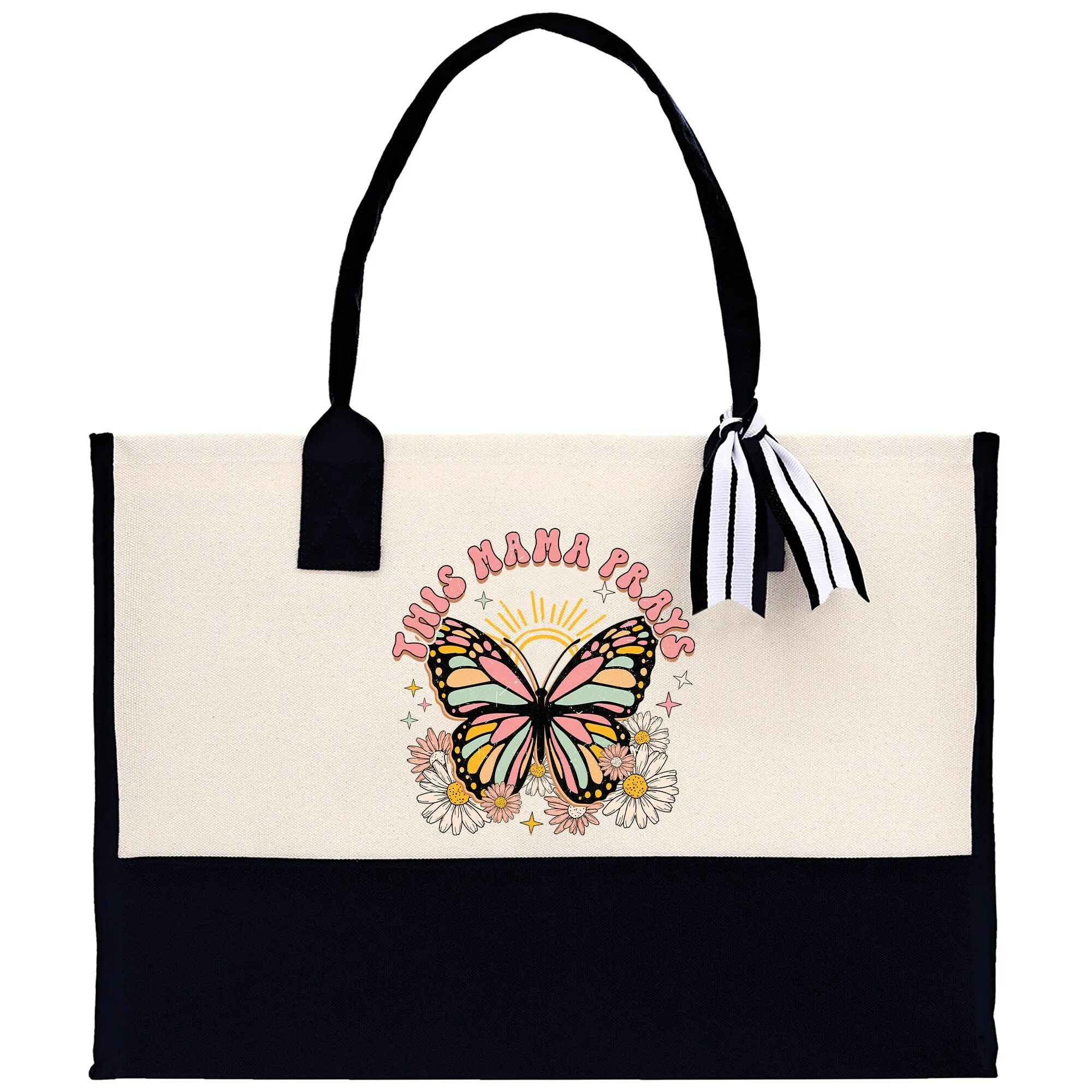 Retro Butterfly This Mama Prays Cotton Canvas Tote Bag Mom Gift Mom Bag Mom Shopping Bag New Mom Gift Best Mom Ever Bag Boy Girl Mama Tote