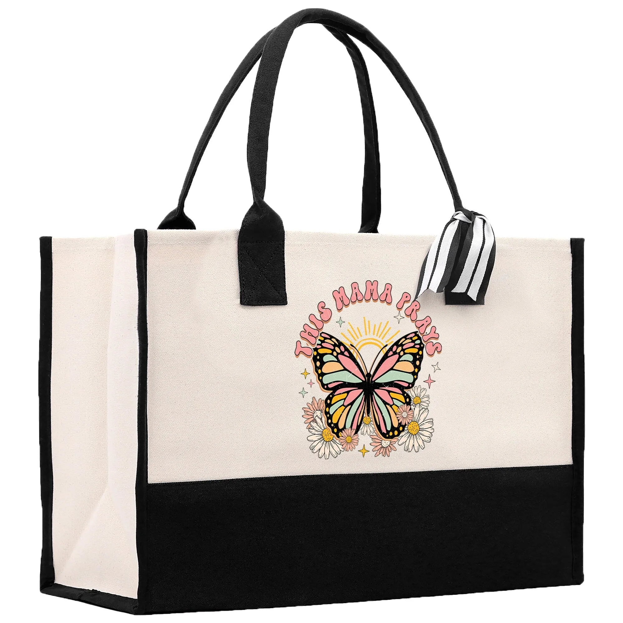 Retro Butterfly This Mama Prays Cotton Canvas Tote Bag Mom Gift Mom Bag Mom Shopping Bag New Mom Gift Best Mom Ever Bag Boy Girl Mama Tote