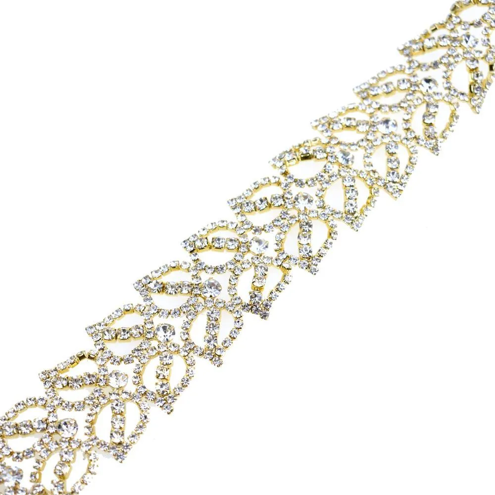 Rose Petal Crystal Rhinestone Jewel Trim, Gold, 1-1/4-Inch, 3-Yard