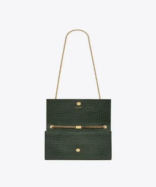 Saint Laurent Medium Kate Tassel Chain Bag Dark Green Crocodile