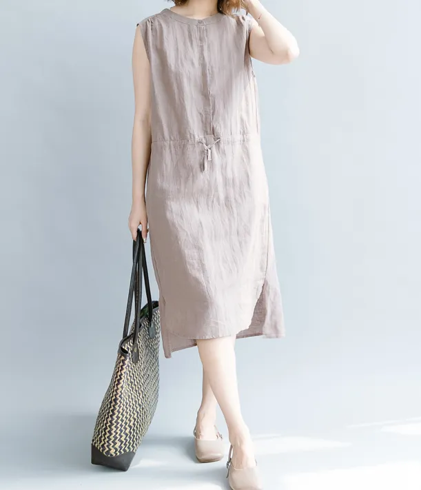 Sleeveless Summer Cotton Linen Spring Women Dresses Plus Size QZ200525