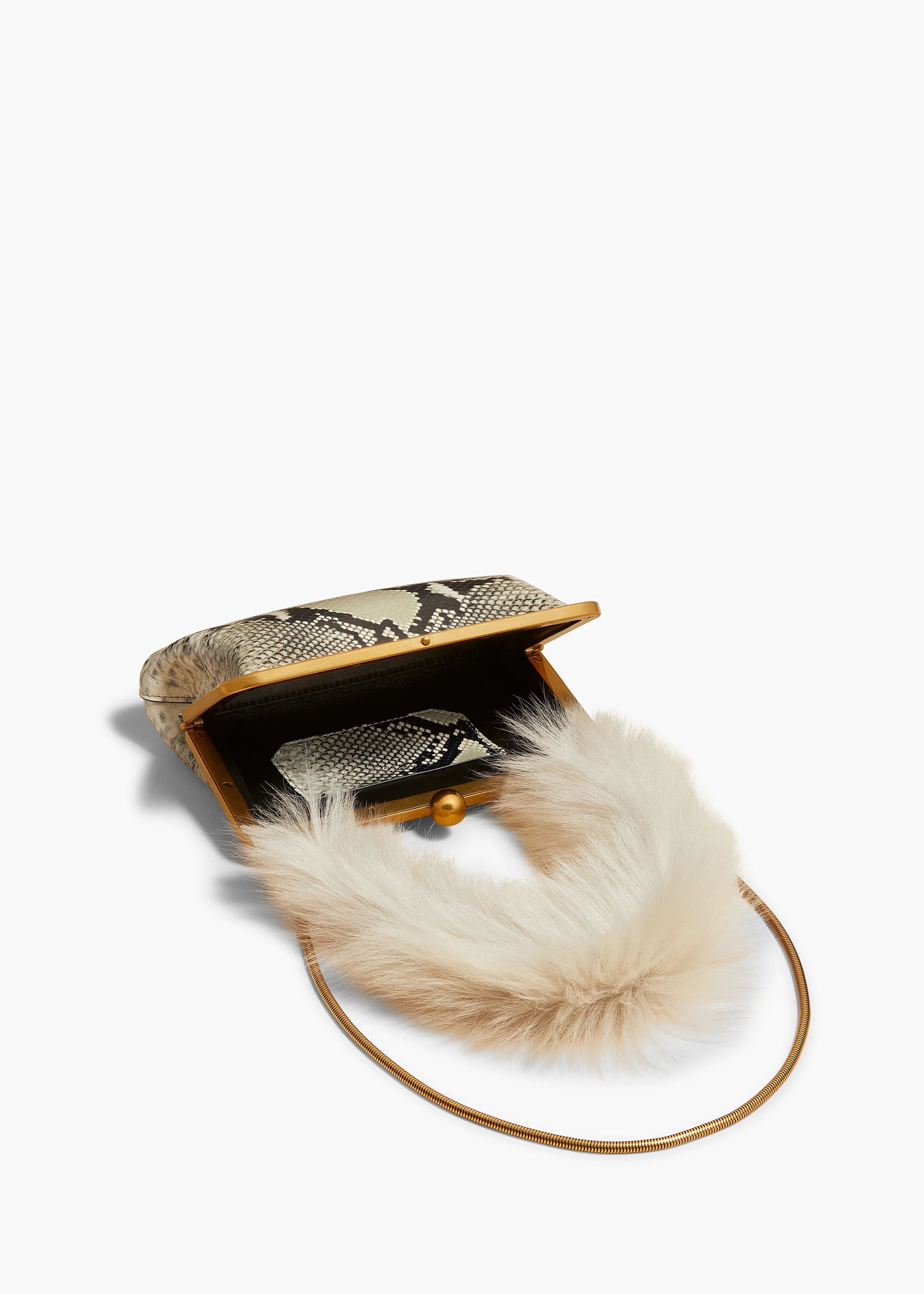 Small Lilith Evening Bag in Natural Python-Embossed Leather with Shearling