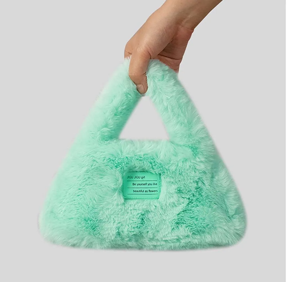 Small Plush Top Handle Shopper Bag For Winter