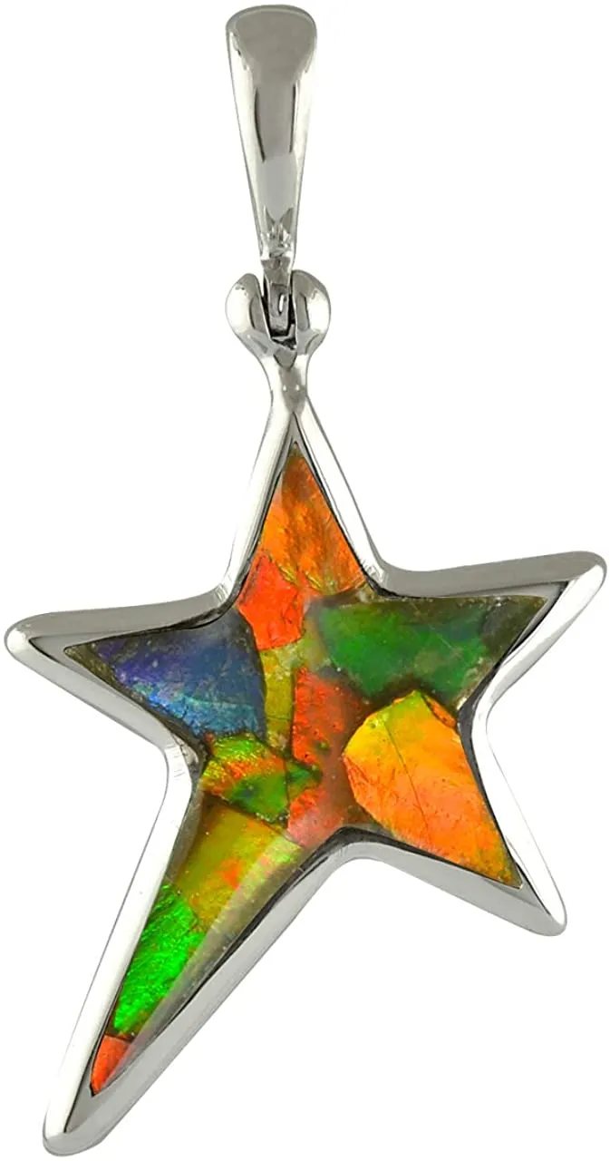 Starborn Ammolite 5-Point Rising Star Pendant in Sterling Silver