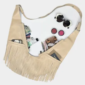 Tan Faux Leather Fringe Sash Bag