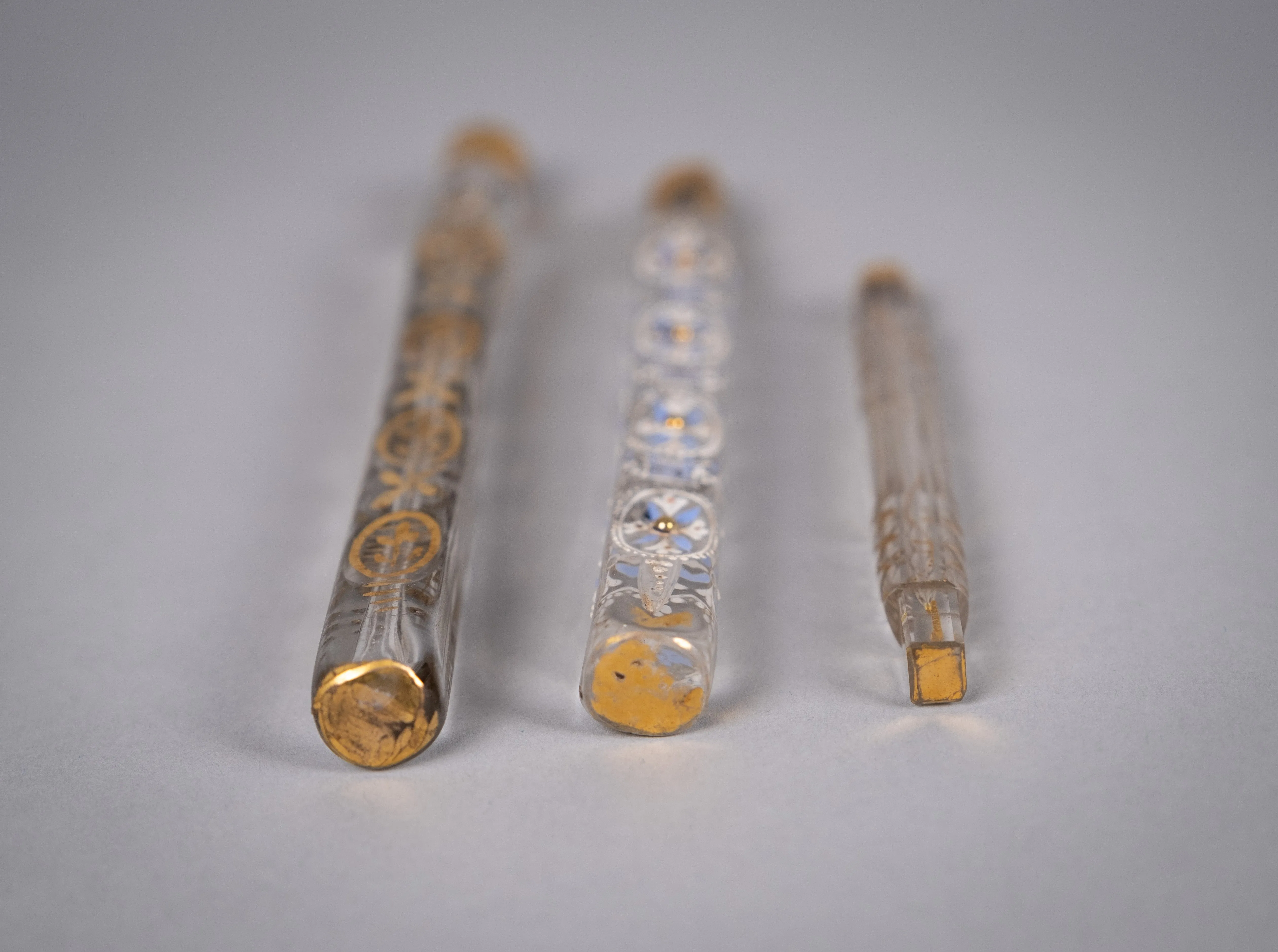 Three 'Oxford Lavender' Glass Scent Bottles, c.1850