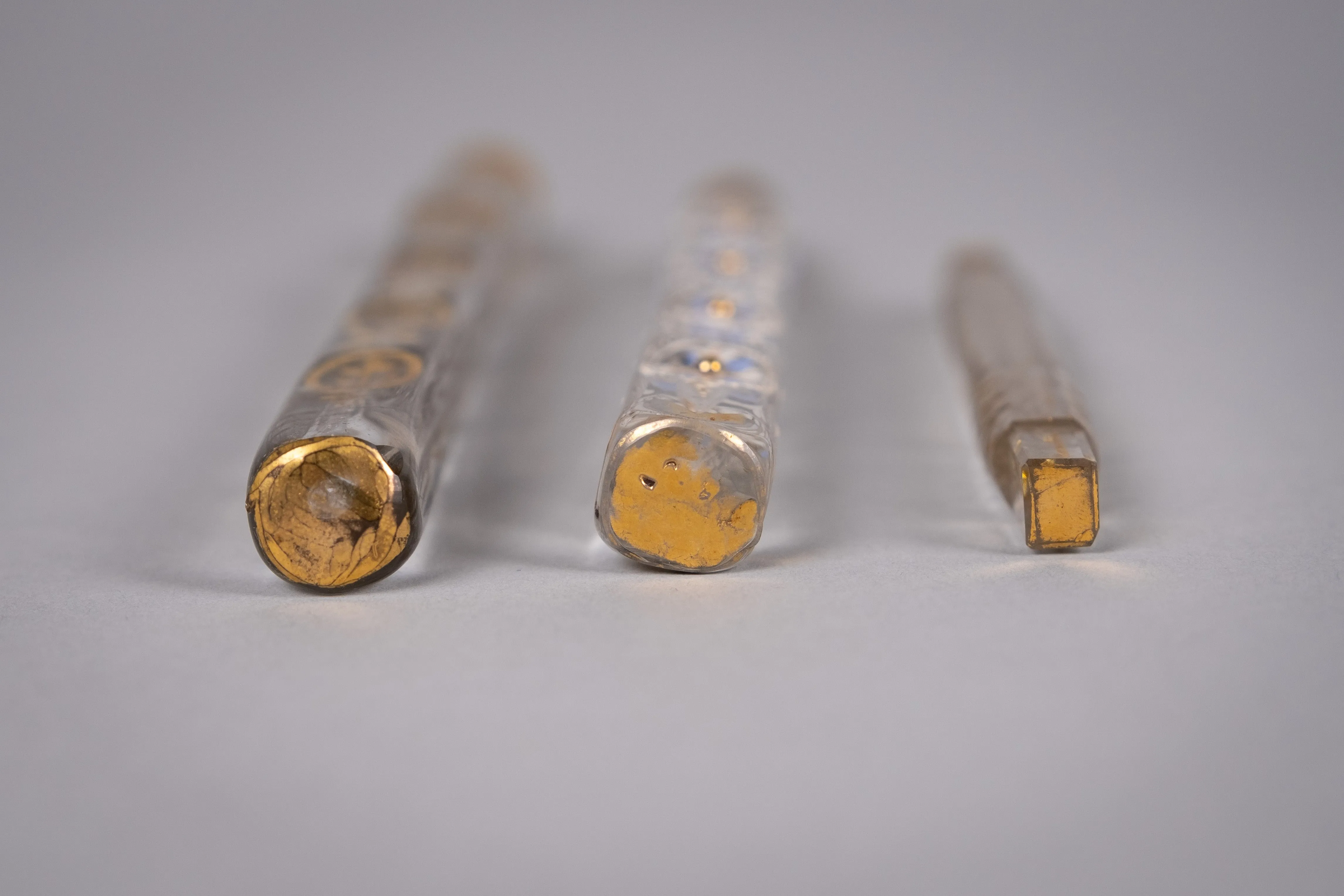 Three 'Oxford Lavender' Glass Scent Bottles, c.1850