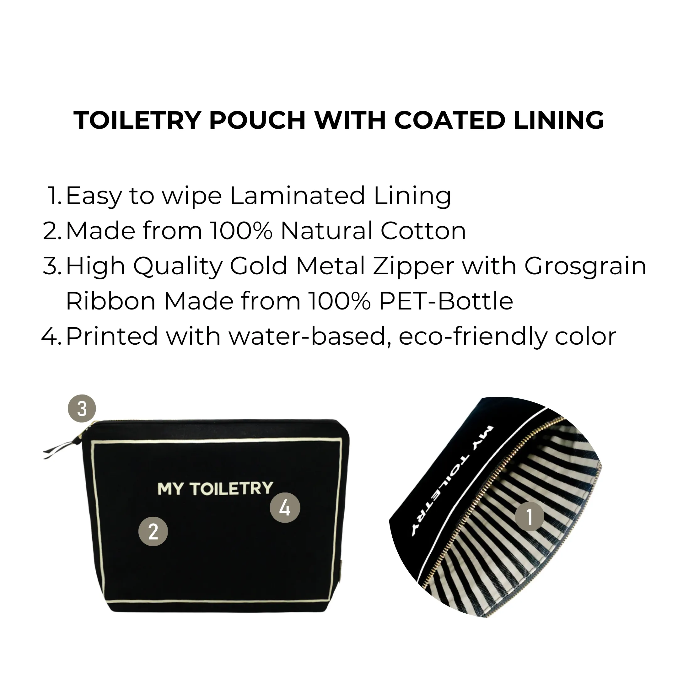 Toiletry Pouch with Coated Lining, Black