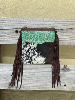 Top Notch Accessories Betty Cowhide Crossbody Fringe Purse In Turquoise