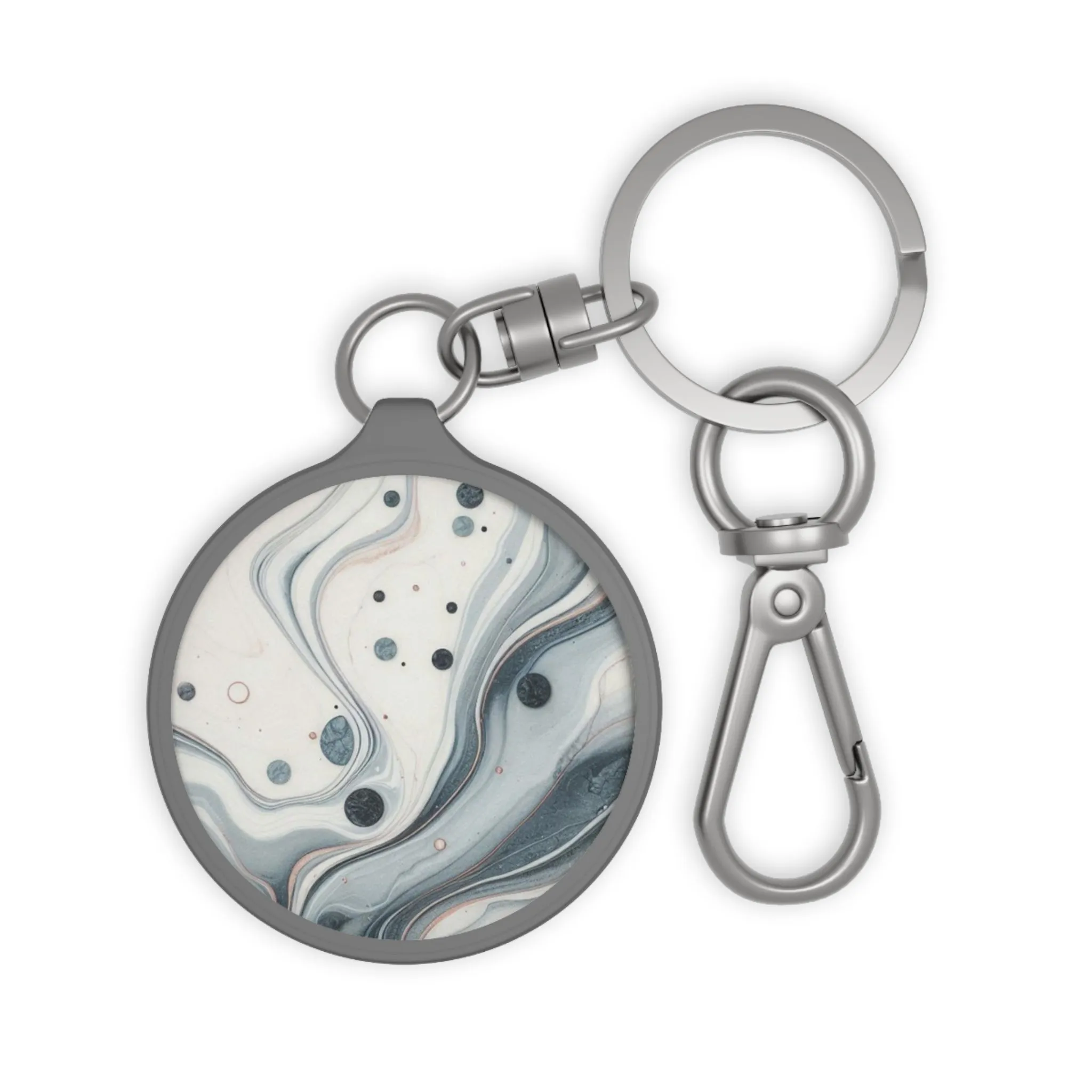 Traditional marbling art blue and white Keyring Tag