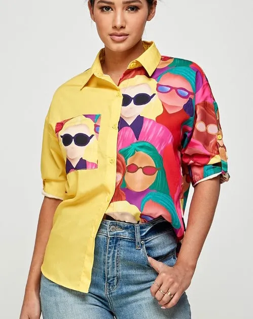 TX6842 Faces color block shirt