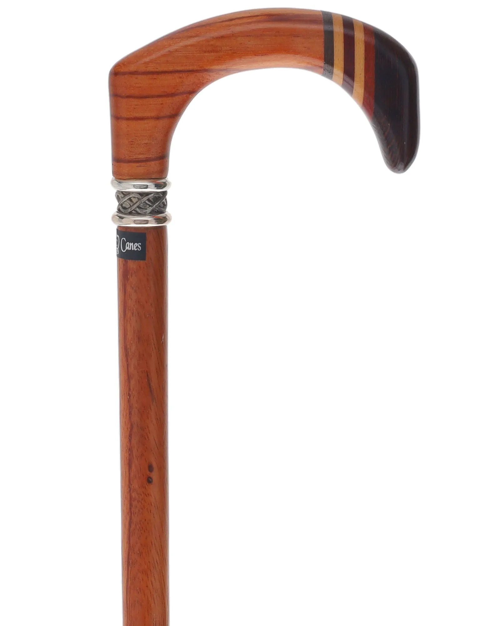 Unique single item listing: Rosewood walking cane with inlaid wood pewter collar.