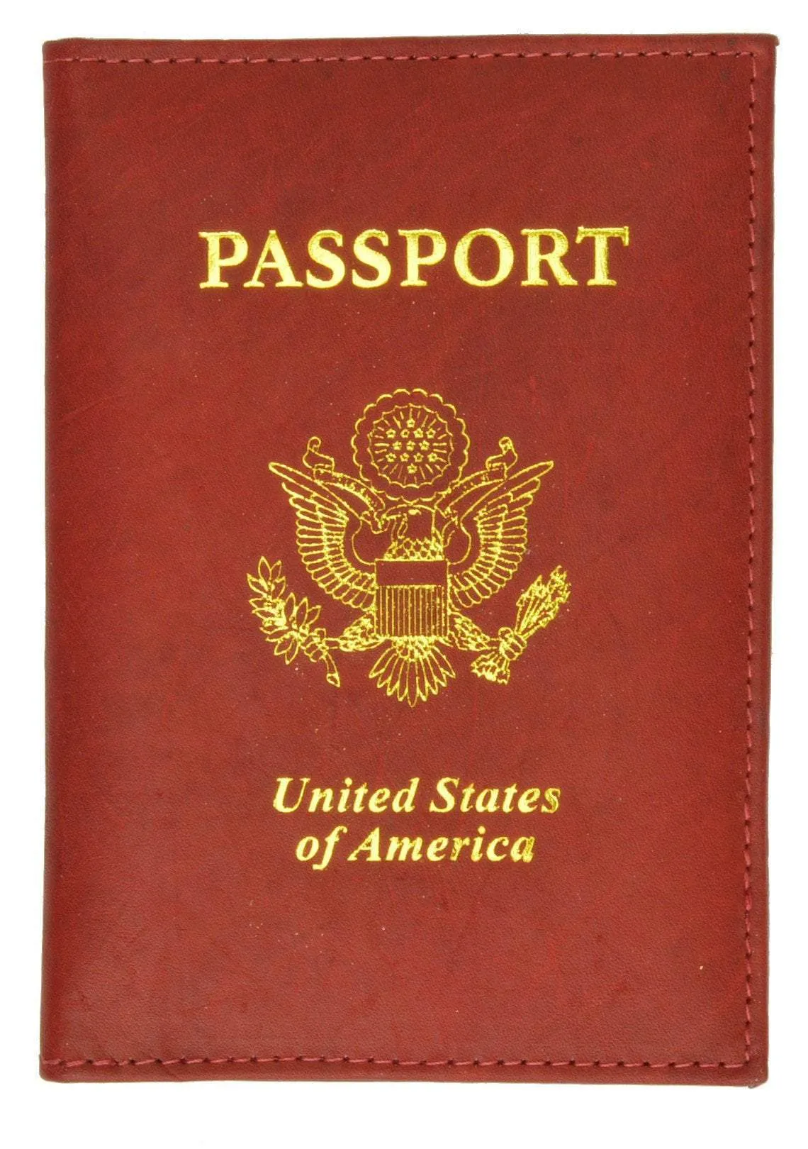 USA Gold Genuine Leather Passport Cover for Travel with Credit Card Slots 601 CF USA (C)