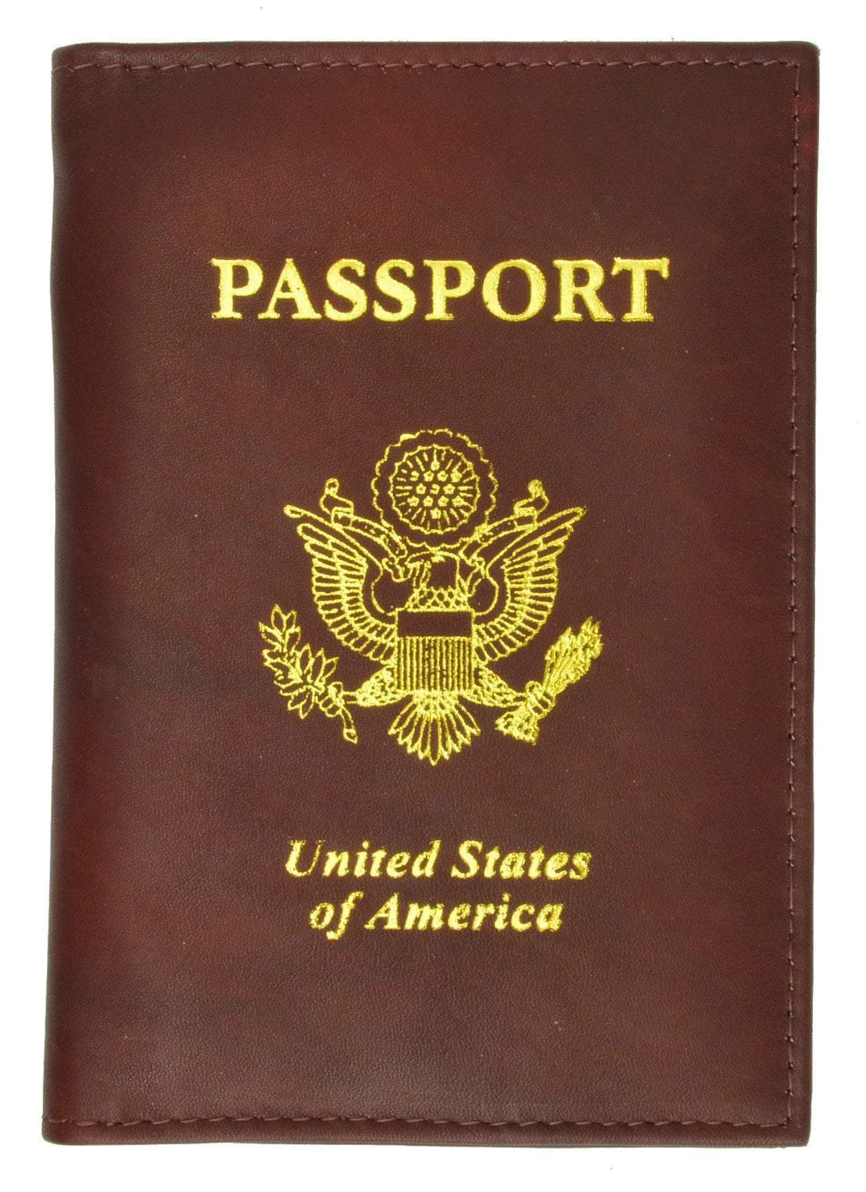 USA Gold Genuine Leather Passport Cover for Travel with Credit Card Slots 601 CF USA (C)