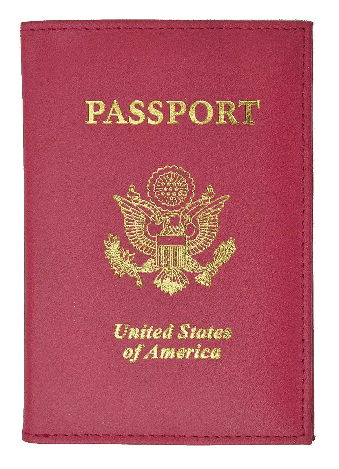 USA Gold Genuine Leather Passport Cover for Travel with Credit Card Slots 601 CF USA (C)