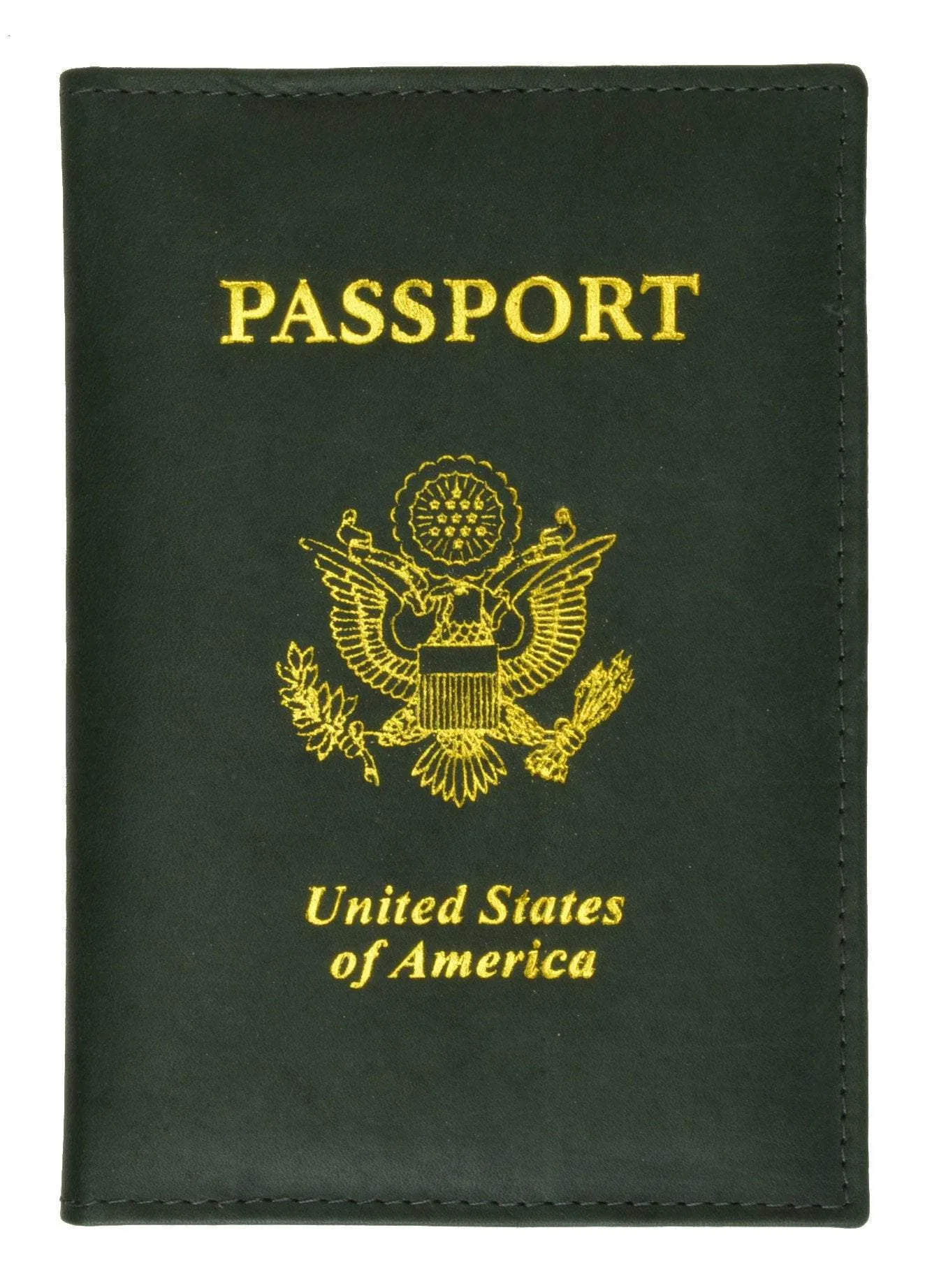 USA Gold Genuine Leather Passport Cover for Travel with Credit Card Slots 601 CF USA (C)