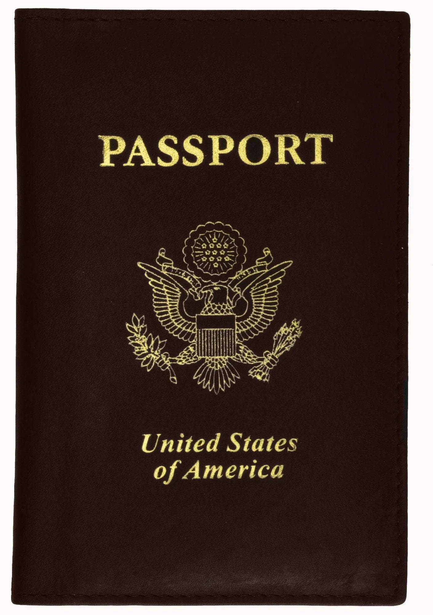 USA Gold Genuine Leather Passport Cover for Travel with Credit Card Slots 601 CF USA (C)