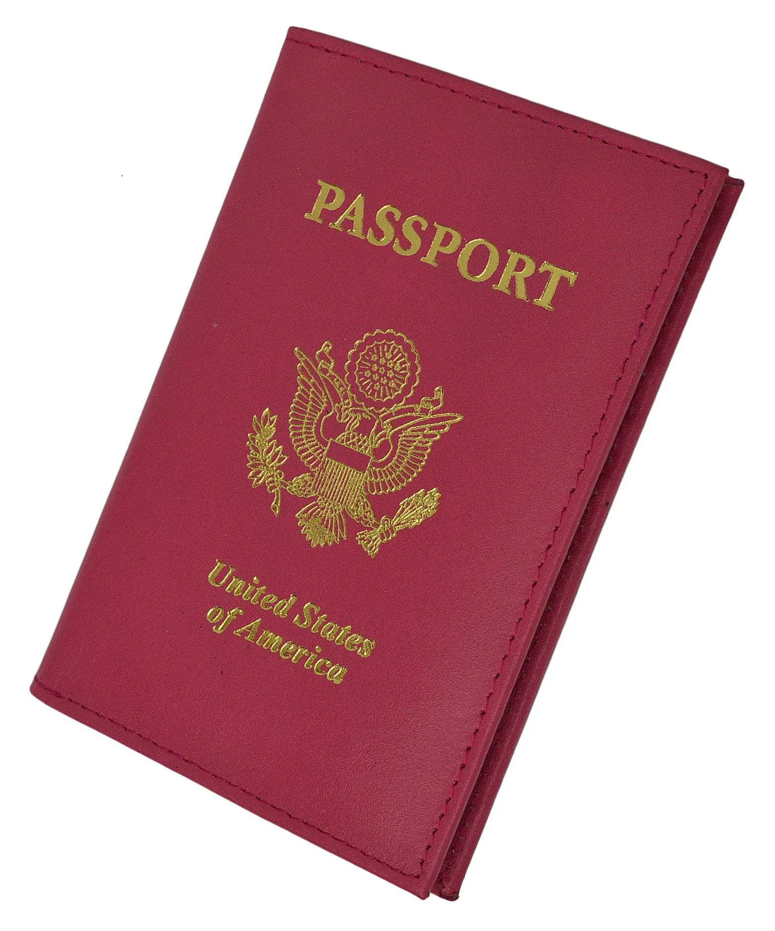 USA Gold Genuine Leather Passport Cover for Travel with Credit Card Slots 601 CF USA (C)