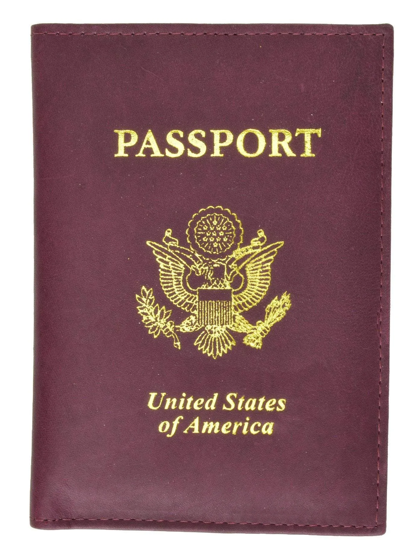 USA Gold Genuine Leather Passport Cover for Travel with Credit Card Slots 601 CF USA (C)