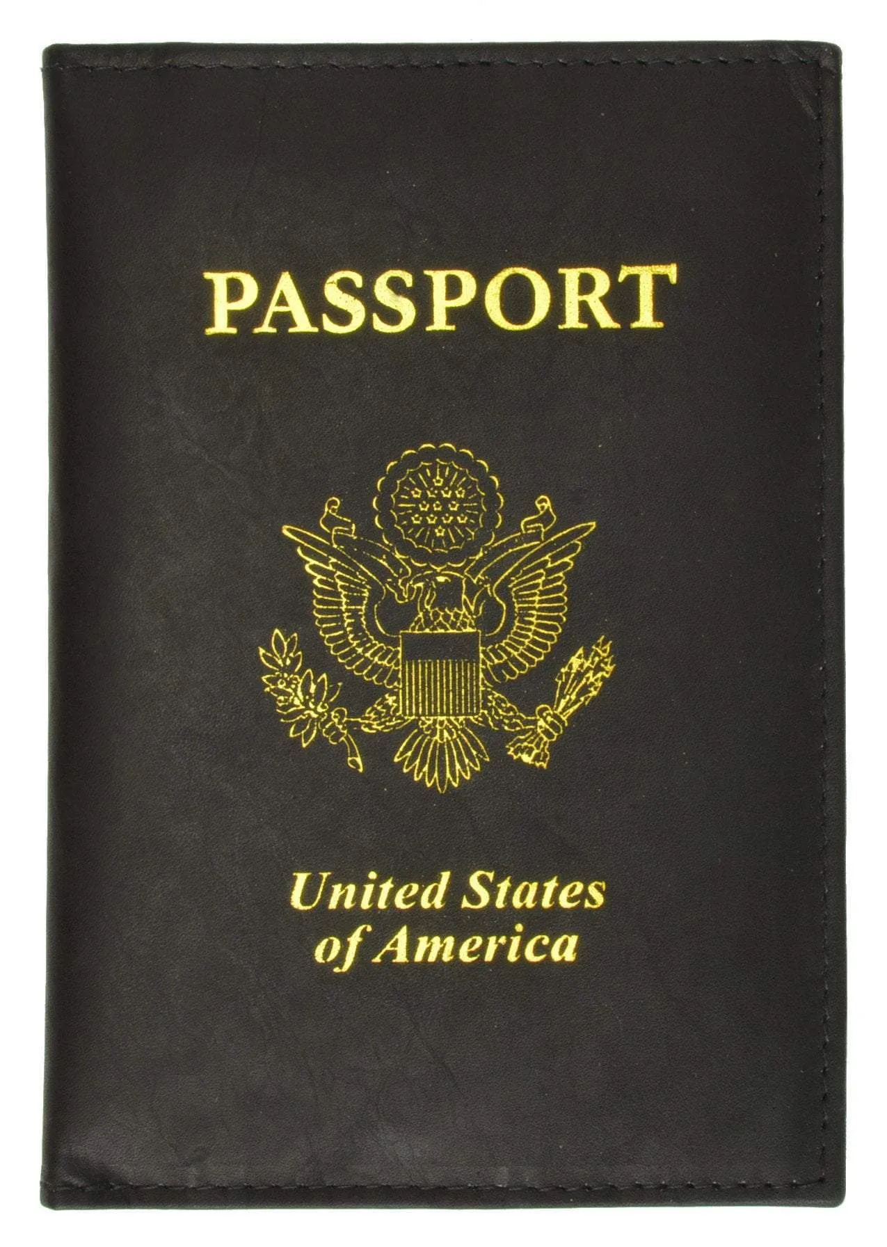 USA Gold Genuine Leather Passport Cover for Travel with Credit Card Slots 601 CF USA (C)