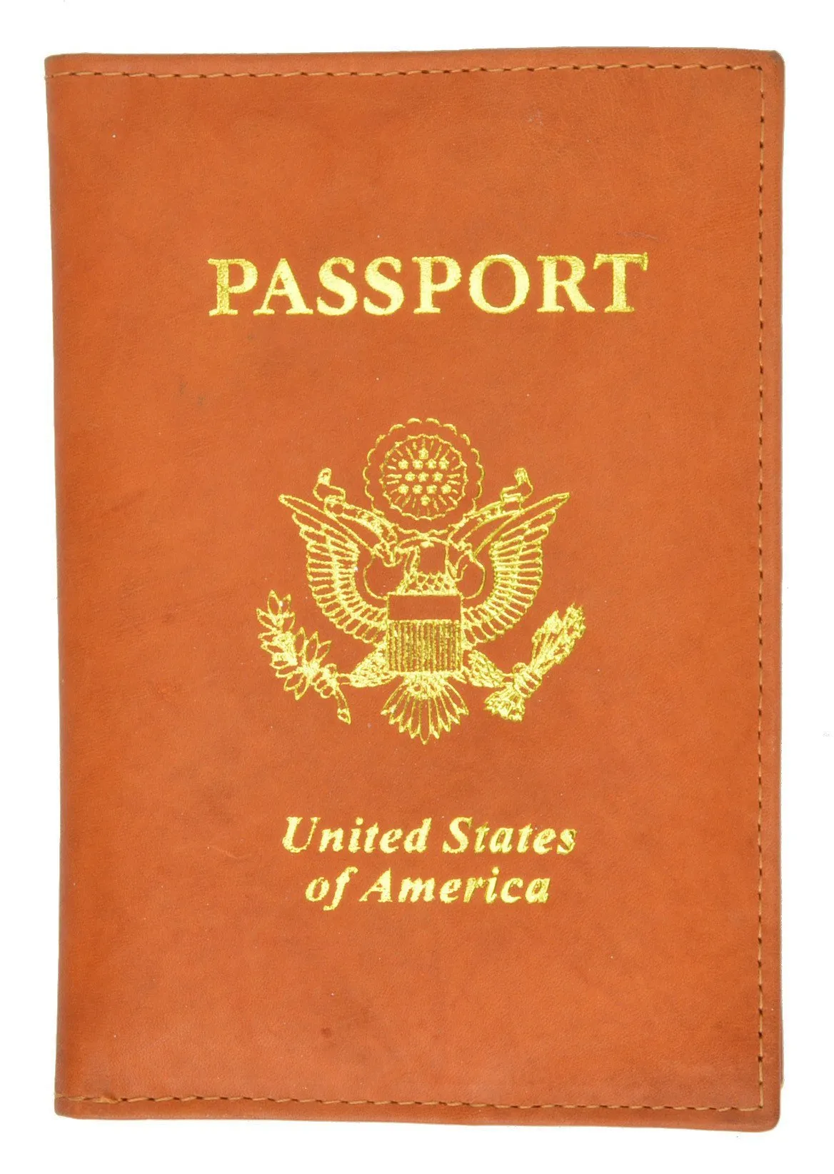 USA Gold Genuine Leather Passport Cover for Travel with Credit Card Slots 601 CF USA (C)