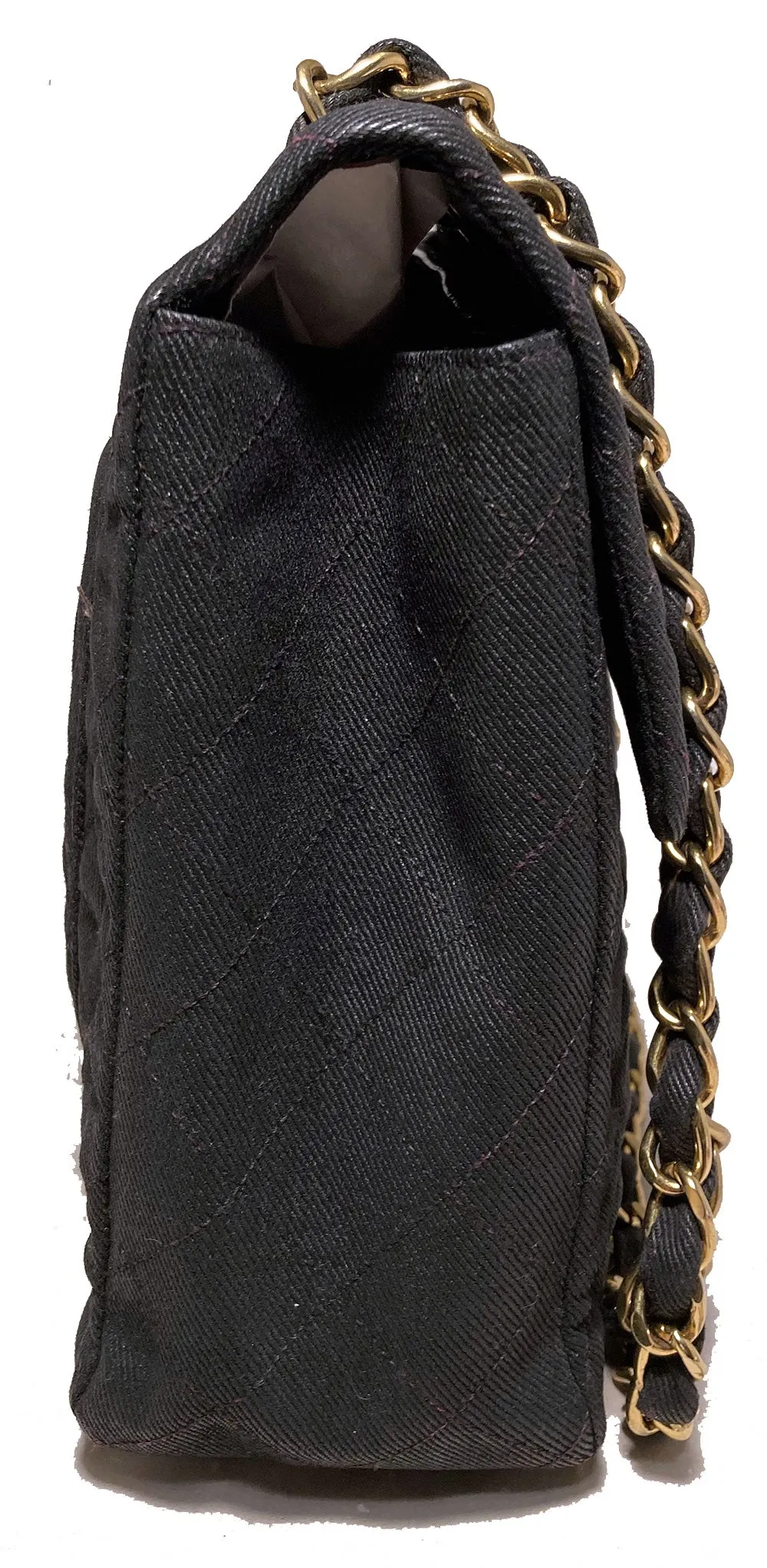 Vintage Chanel Black Denim Maxi Classic Flap Shoulder Bag