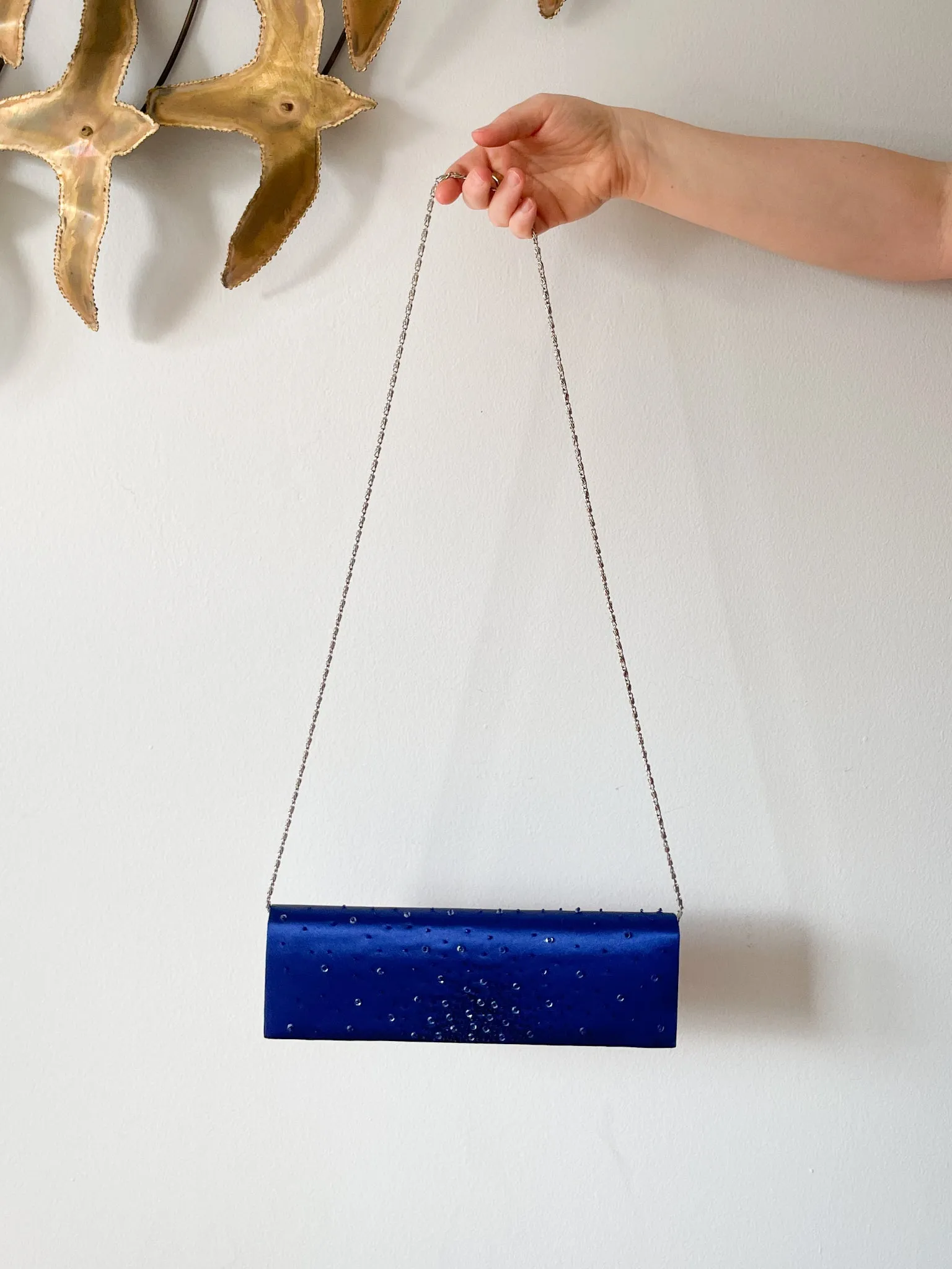 Viola Collection Royal Blue Satin Beaded Clutch Purse