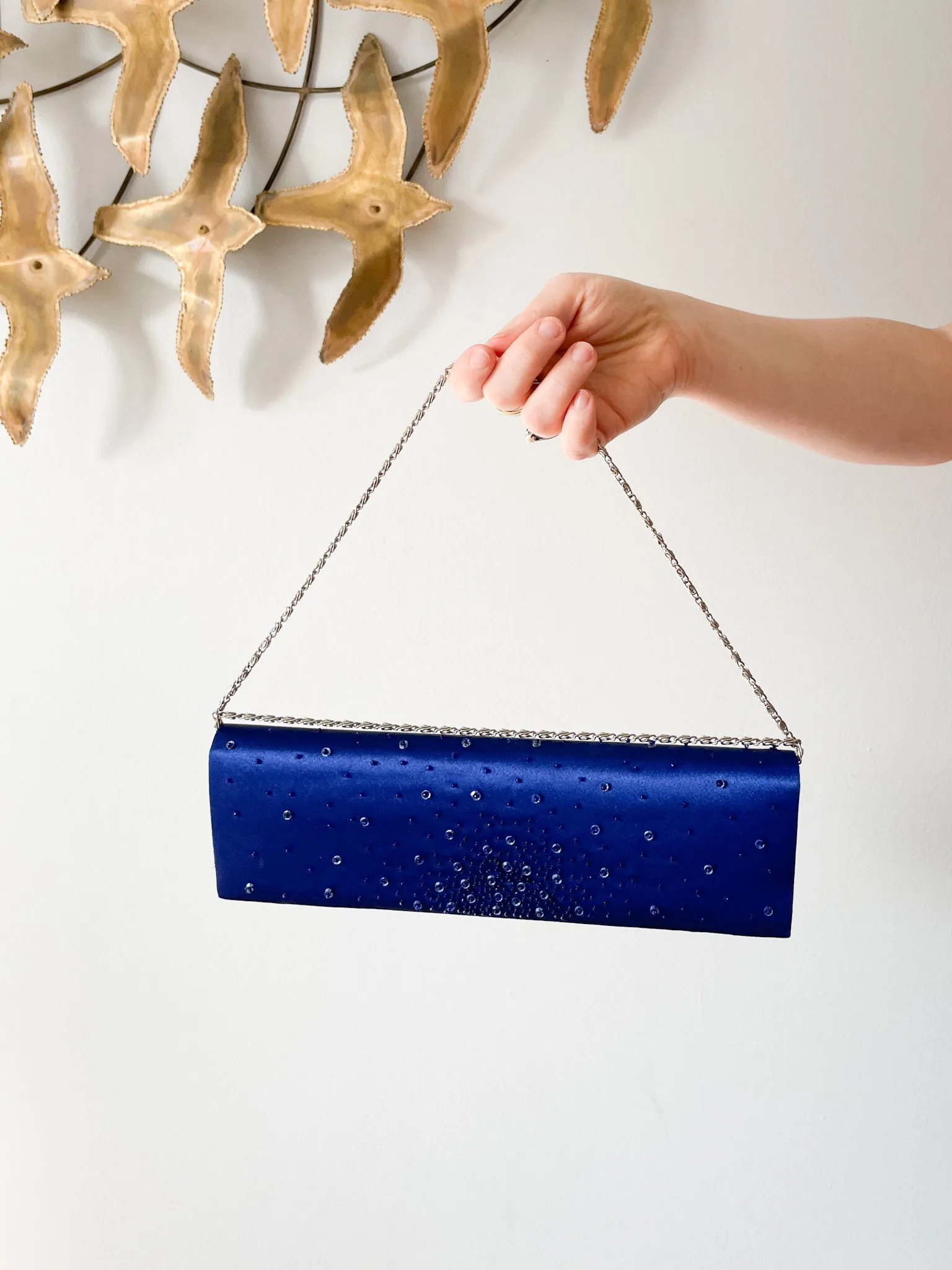 Viola Collection Royal Blue Satin Beaded Clutch Purse