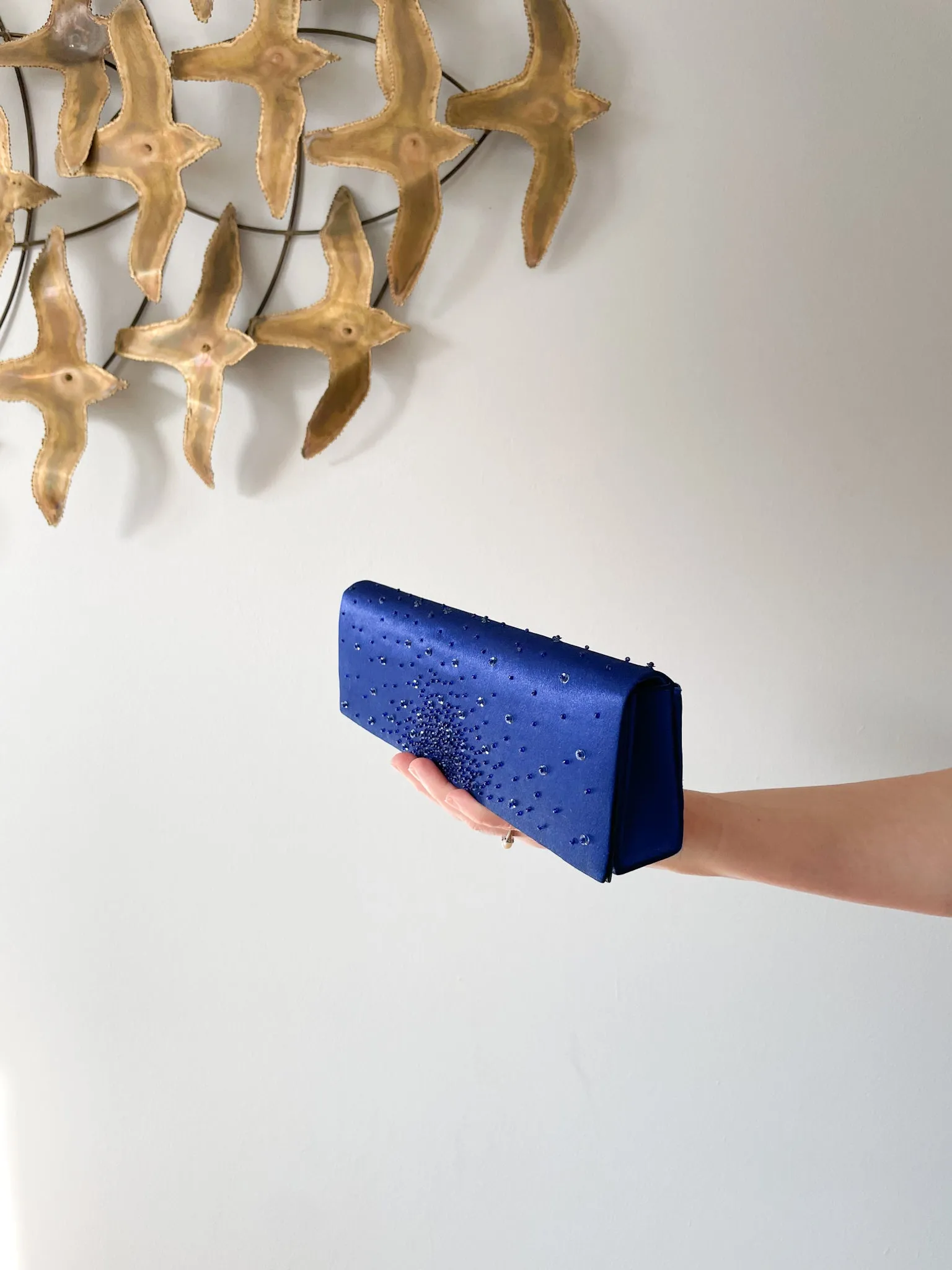 Viola Collection Royal Blue Satin Beaded Clutch Purse