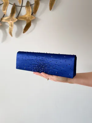 Viola Collection Royal Blue Satin Beaded Clutch Purse