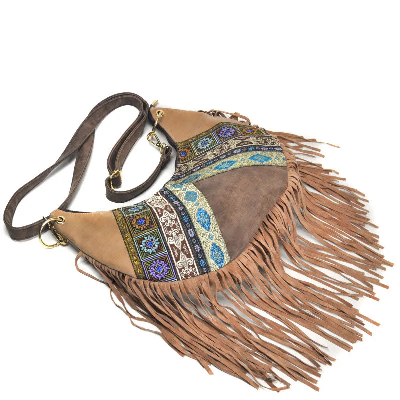 Womens Boho Fringe Crossbody Bag Vegan Leather Small Over The Shoulder Purse