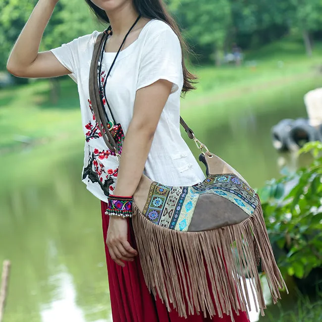 Womens Boho Fringe Crossbody Bag Vegan Leather Small Over The Shoulder Purse