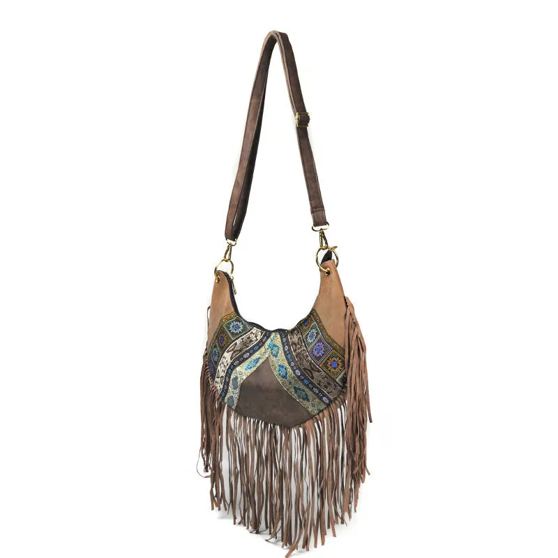 Womens Boho Fringe Crossbody Bag Vegan Leather Small Over The Shoulder Purse