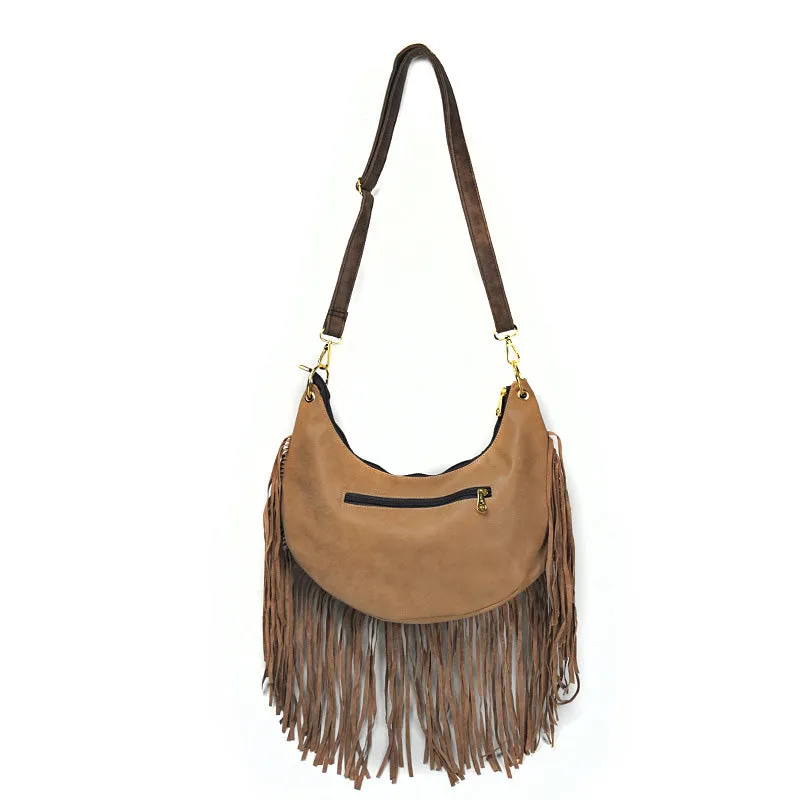 Womens Boho Fringe Crossbody Bag Vegan Leather Small Over The Shoulder Purse