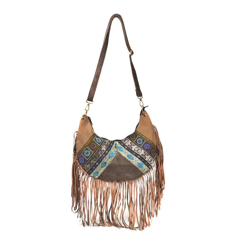 Womens Boho Fringe Crossbody Bag Vegan Leather Small Over The Shoulder Purse