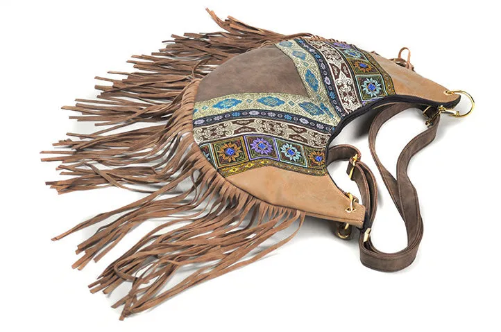 Womens Boho Fringe Crossbody Bag Vegan Leather Small Over The Shoulder Purse