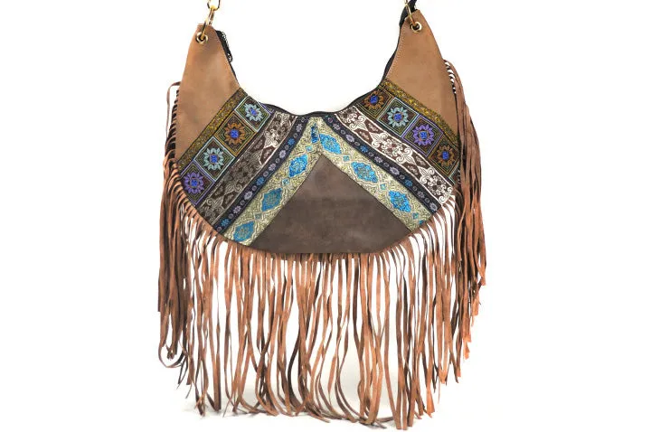 Womens Boho Fringe Crossbody Bag Vegan Leather Small Over The Shoulder Purse