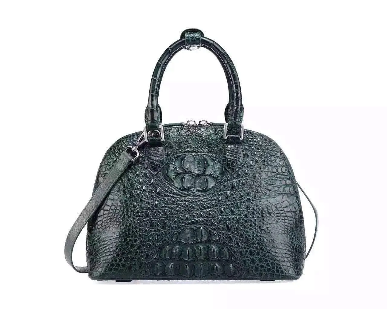 Womens Genuine Crocodile Small Shell Promenade Trapezoid Cross Body Bag