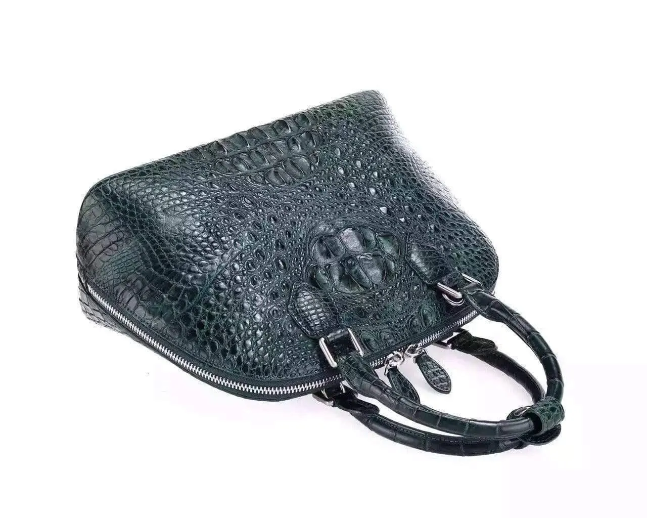 Womens Genuine Crocodile Small Shell Promenade Trapezoid Cross Body Bag