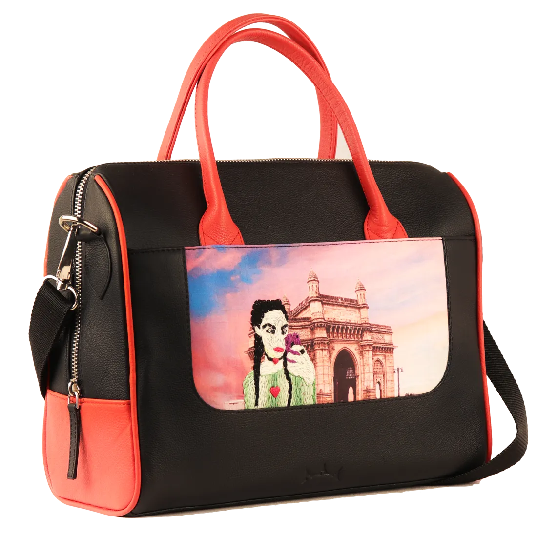 Women's Handcrafted Mumbai Print Weekender Bag (Black)