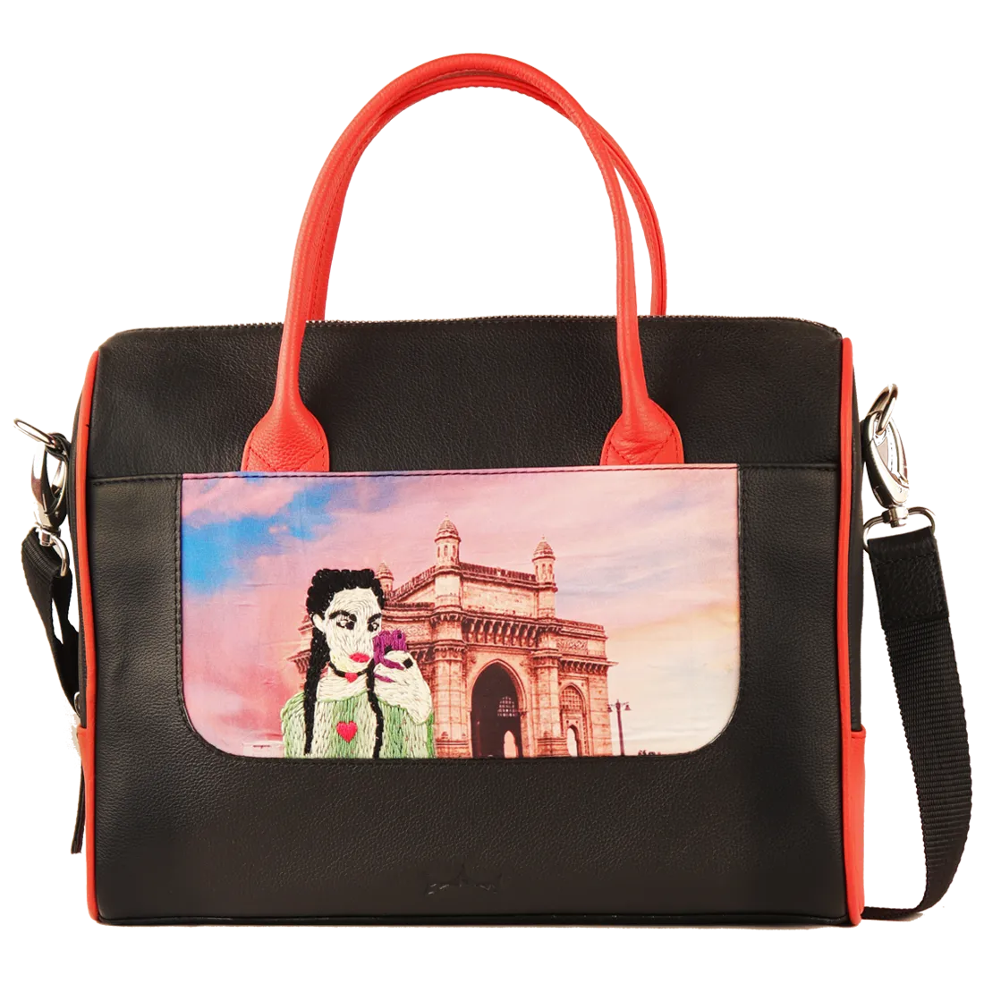 Women's Handcrafted Mumbai Print Weekender Bag (Black)