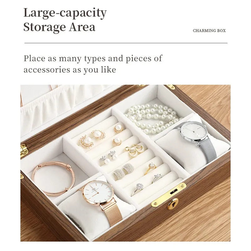 Wooden Flip Jewelry Organizer Box Jewelry Storage Gift Display Case Watch Earrings Ring Holder Jewellery Storage Organizer Boxes