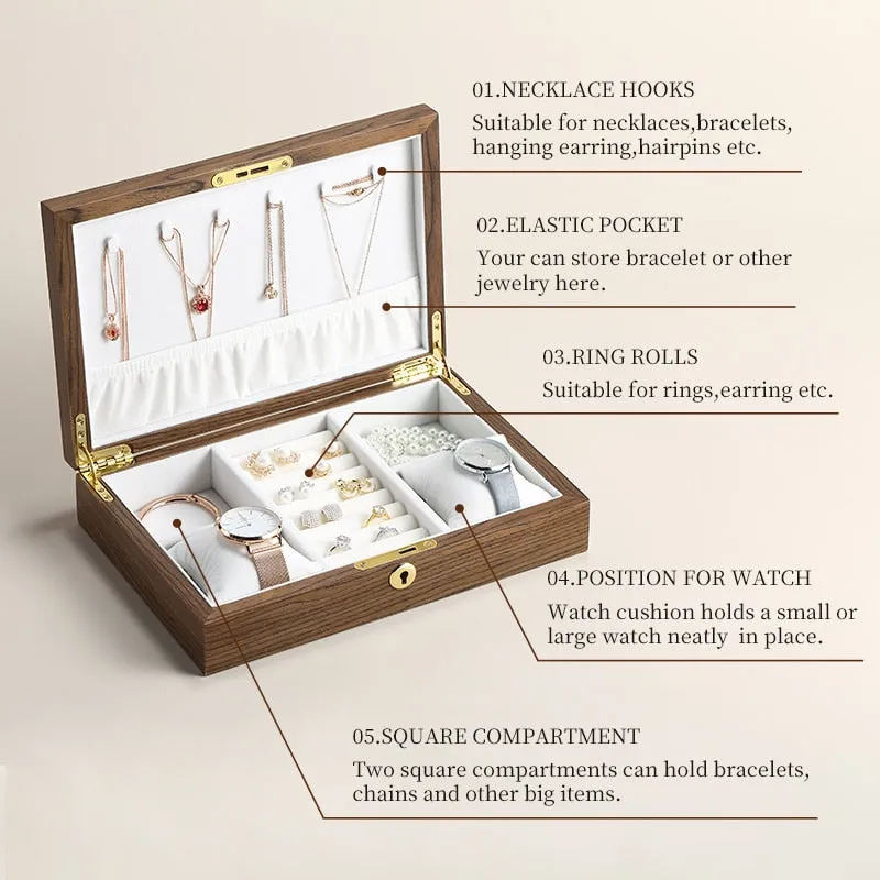 Wooden Flip Jewelry Organizer Box Jewelry Storage Gift Display Case Watch Earrings Ring Holder Jewellery Storage Organizer Boxes